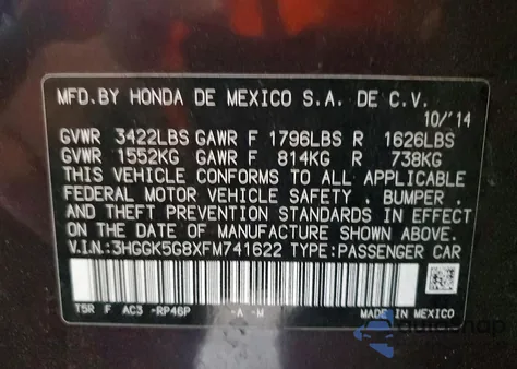 2015 Honda Fit Ex из США, поврежденный, VIN 3HGGK5G8XFM741622